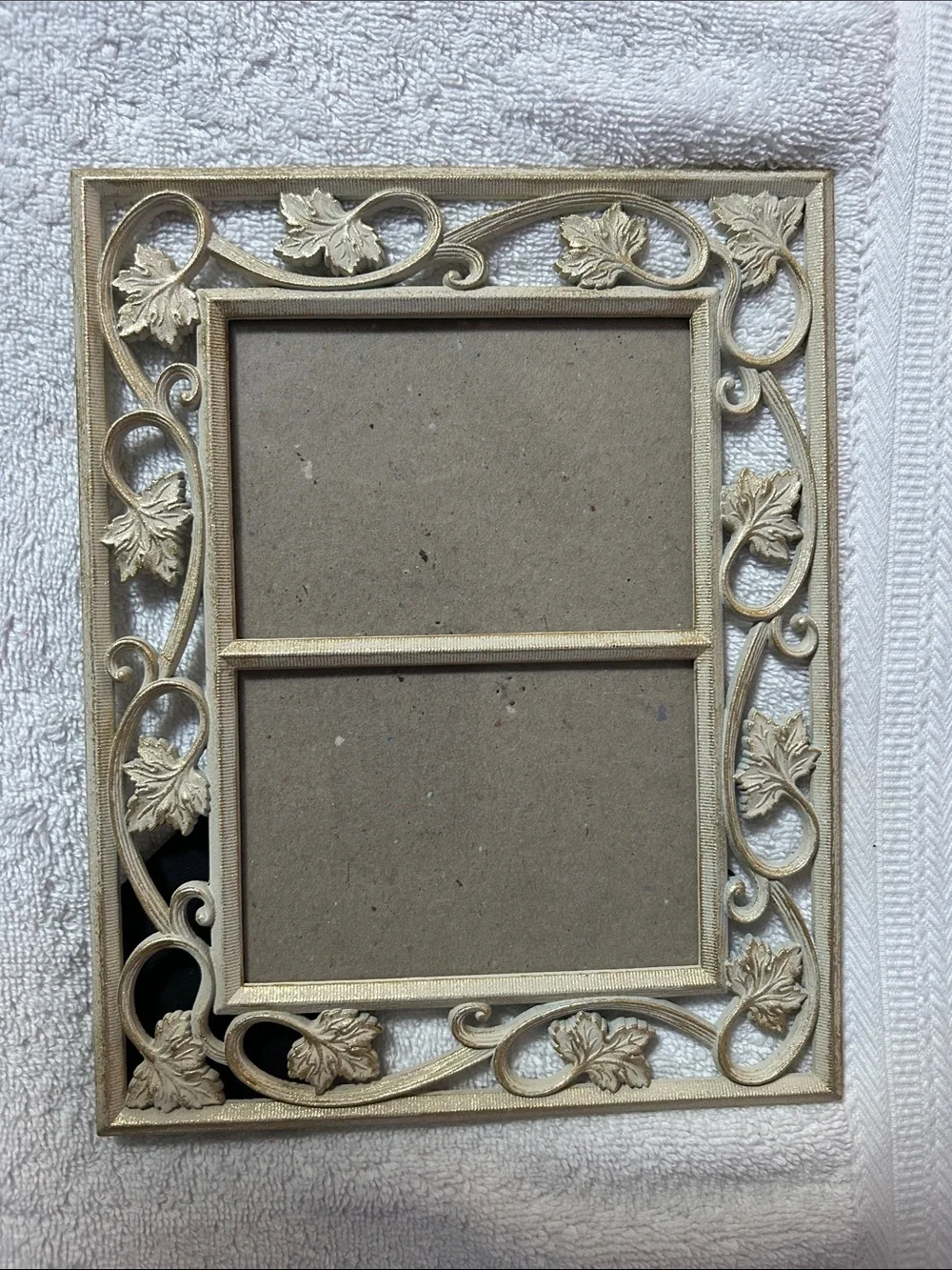 Elegant Leaf Scroll Double Photo Frame - Gold